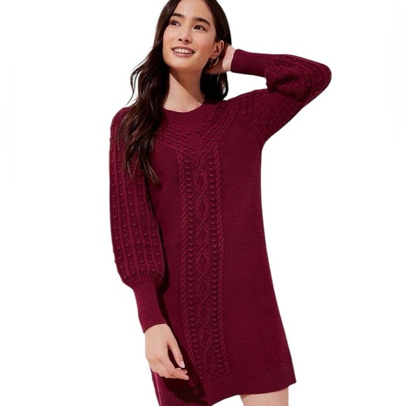 LOFT Textured Knit Sweater Burgundy Dress, Size XL - Picture 1 of 8